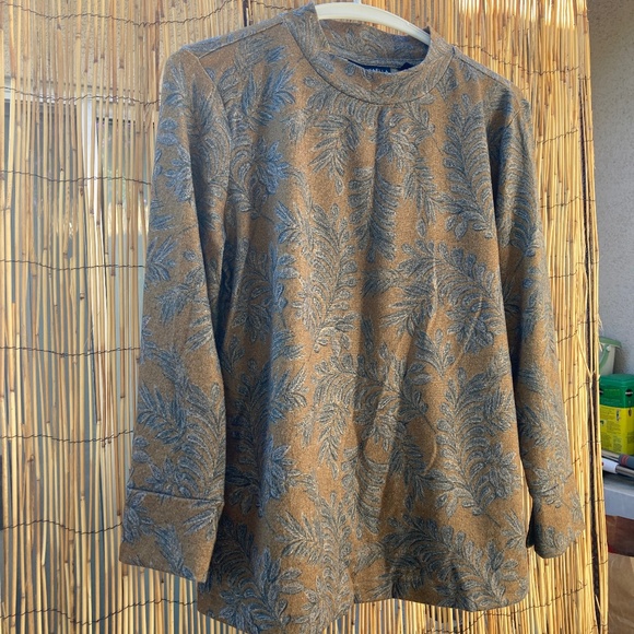 Tan Feather Print RAFAELLA Top - Picture 1 of 7